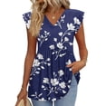thumbnail image 2 of ADSSDQ Womens Summer Print Tank Tops 2026 Babydoll Shirts Ruffle Sleeve Spring Dressy Casual Loose Blouses Dark Blue L, 2 of 7