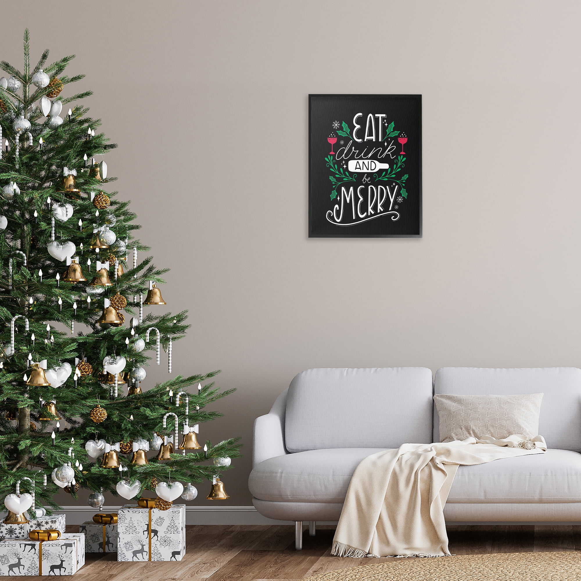 Stupell Industries Eat Drink and Merry Xmas Holiday Painting Black Framed Art Prints Wall Art, 24 x 30
