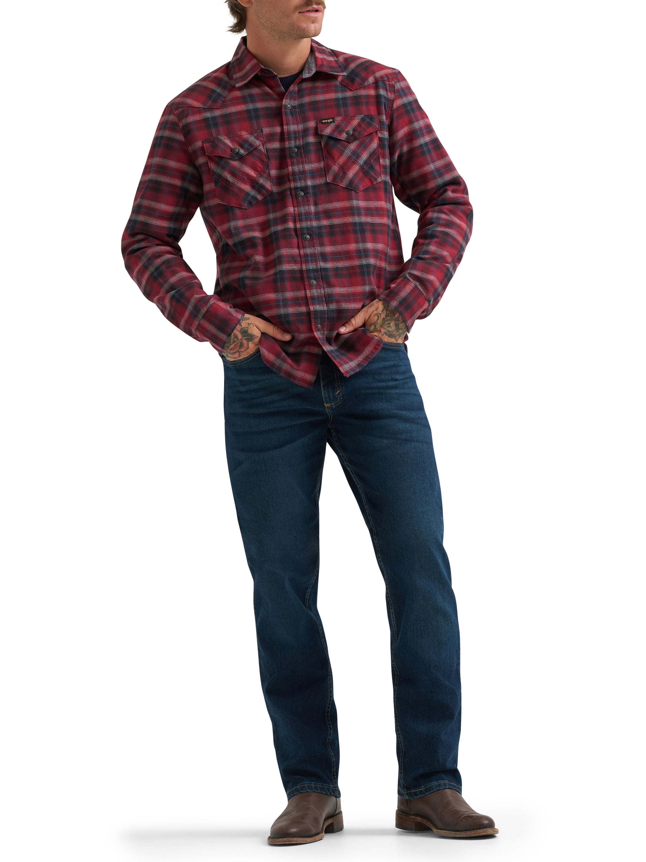 Wrangler® Men's and Big Men's Regular Fit Long Sleeve Fashion Twill Plaid Shirt, Sizes S-2XL