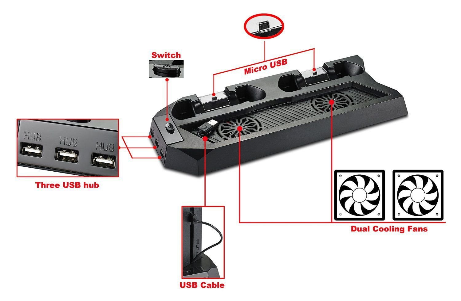 ps4 slim vertical stand with cooling fan