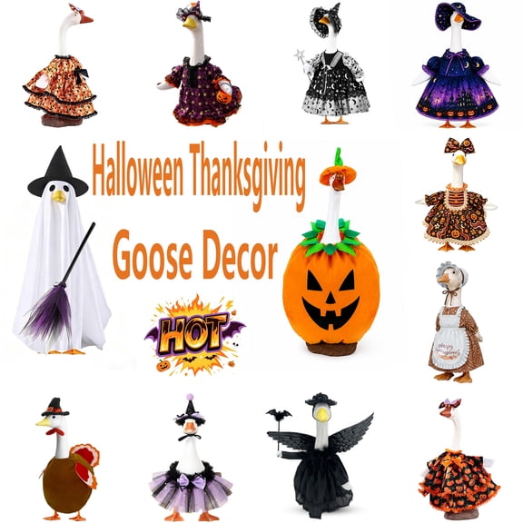 Nkmbld Halloween Porch Goose Decor for 23" Lawn Cement Goose, Porch Geese Clothes Costume for Halloween Garden Patio Yard Outdoor Decorations