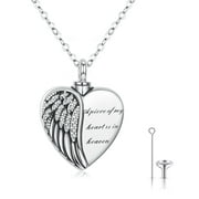 Coachuhhar Heart Angel Wing Urn Necklace for Ashes 925 Sterling Silver Heart Memorial Keepsake Pendant Necklace Cremation Jewelry Gifts for Women Girls