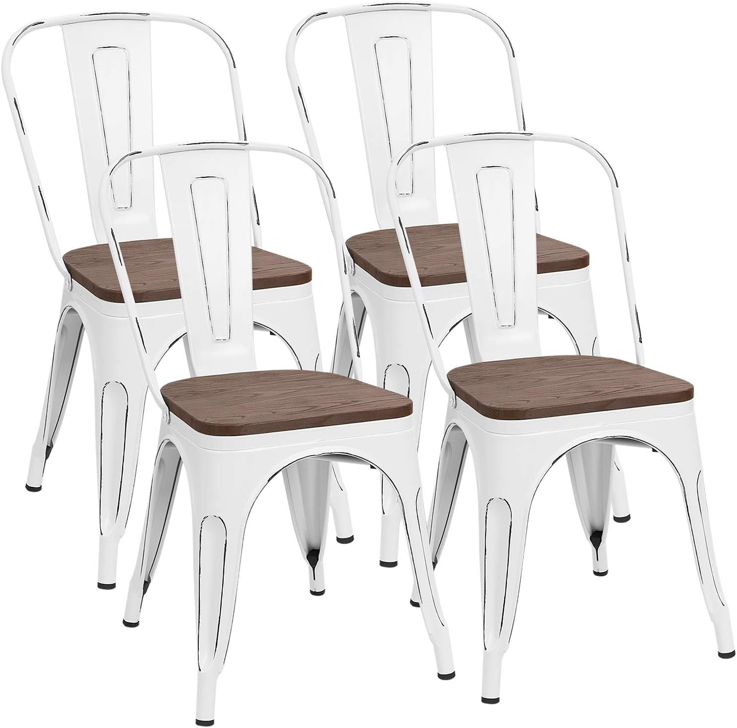Metal Dining Chairs With Wood Seat, IndoorOutdoor Use Stackable Chic