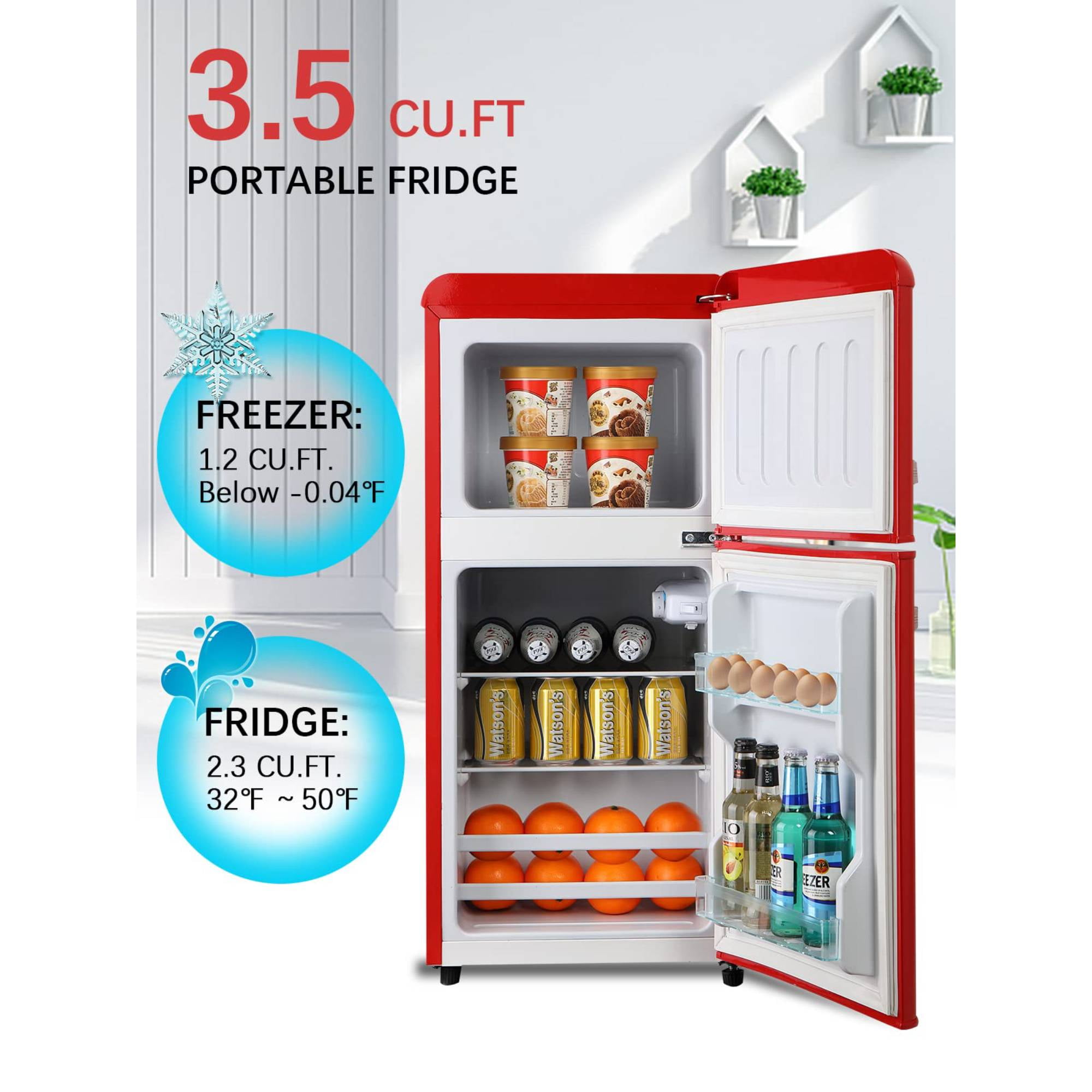 3.5 Cu. Ft Mini Fridge Compact Refrigerator with Top-Freezer,7- Level Adjustable Thermostat, Adjustable Shelves For Bedroom, Office, Kitchen, Apartment, Red
