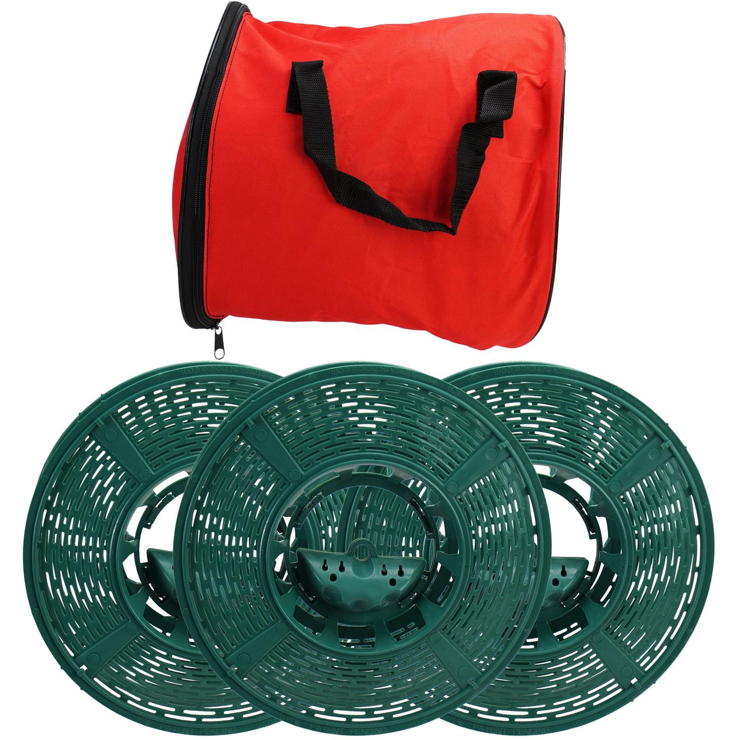 Set of 4 Christmas Light Storage Reels with Red and Green Polyester Zip