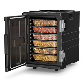 CAMMOO 95QT Insulated Food Pan Carrier, Catering Food Warmer with Wheels for 6 Full-Size Pans, 304 Stainless Steel Latch, Hot Box for Catering Restaurant Party