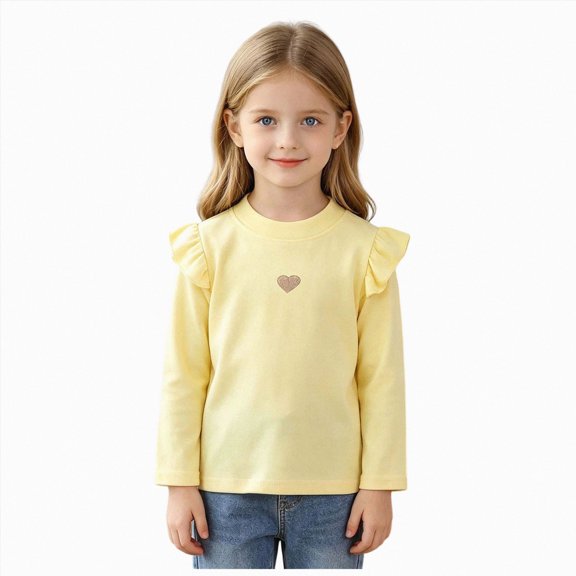 mgoYE Toddler Baby Girl Ruffle Long Sleeve T-Shirt Cotton Top Tee for Spring/Fall(Yellow,5-6 Years)