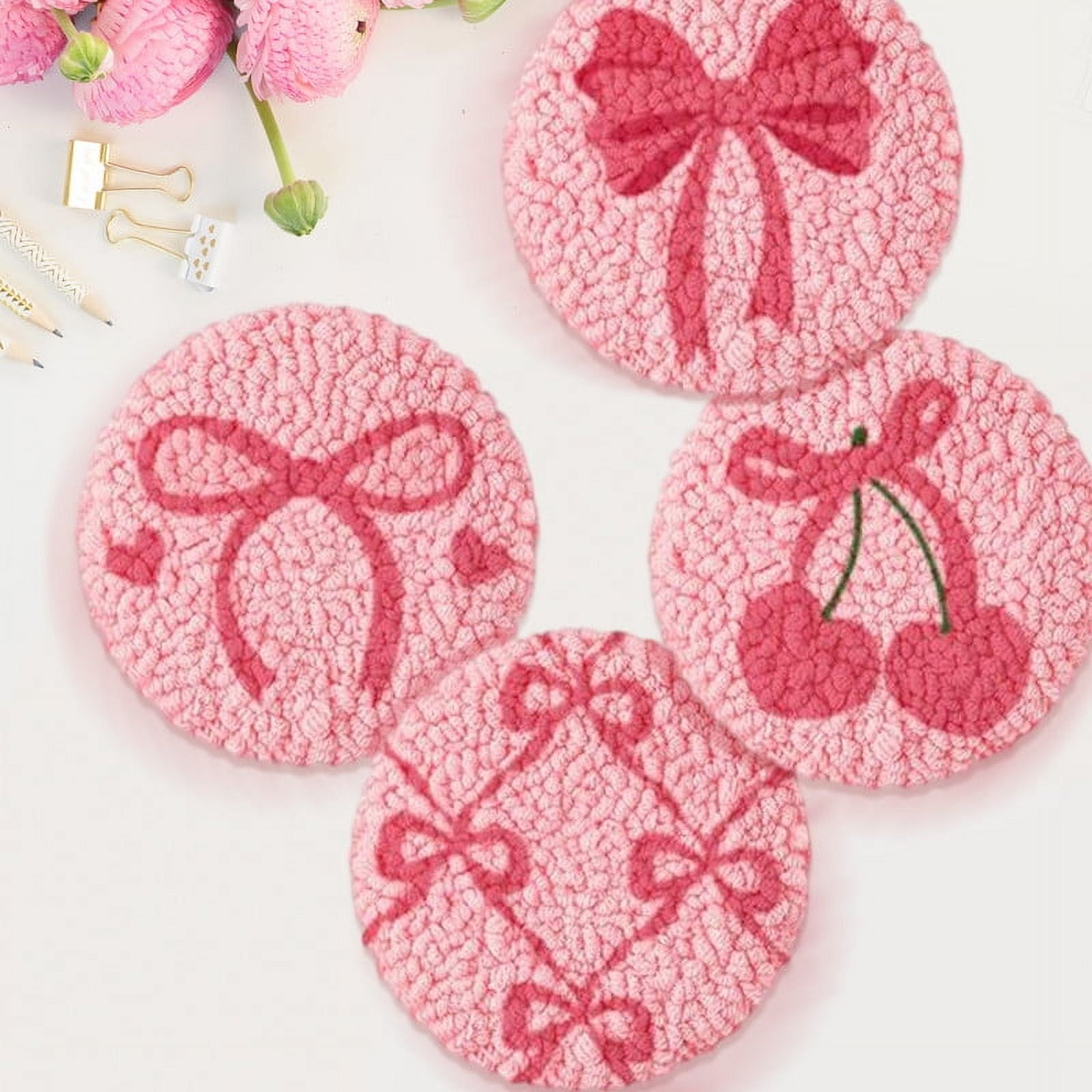 Flowers and Leaves Punch Needle Coasters Kit,6-pattern punch needle Needle Coasters Kit ,Punch Art for Beginners,Suitable for Home Decoration
