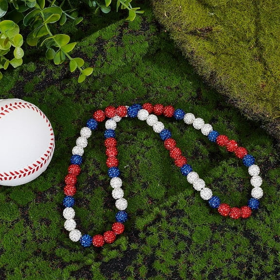 23.6 Inch Baseball Necklace Beaded Rhinestone Drip Bling Softball Necklace Sparkling 10mm Clay Beads Necklace Cool Chains for Men Athletes Team Gift