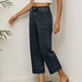 thumbnail image 5 of Women's High Waisted Stretchy Wide Leg Cropped Jeans Pull On with Pockets Summer, 5 of 8