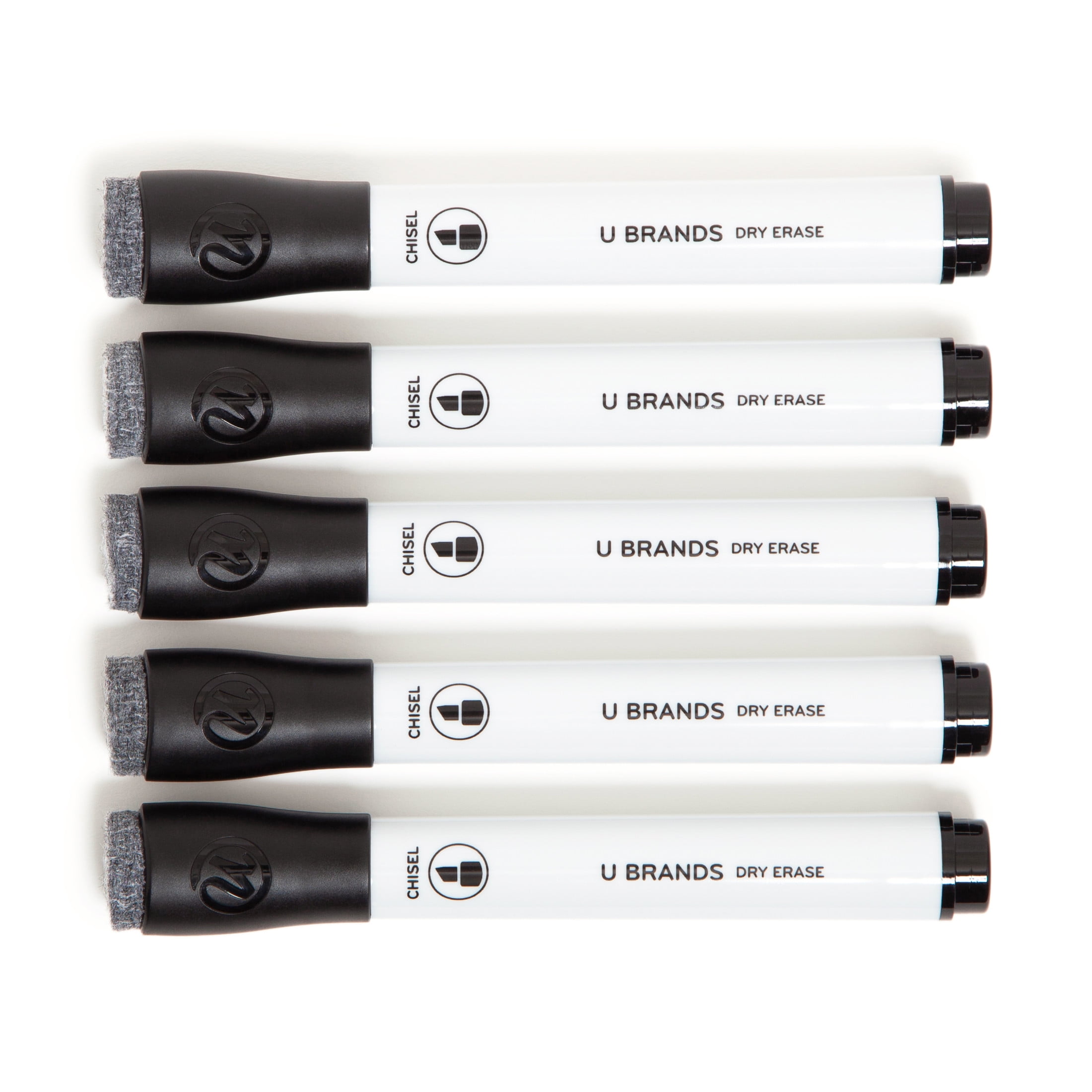 U Brands Dry Erase Markers, 5 Count, Black, Low-Odor, Chisel (5 mm) Tip