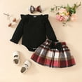 thumbnail image 4 of Toddler Baby Girl Outfits Fall Winter Clothes Ribbed Long Sleeve Tops Houndstooth Print Skirts Beret Set,Z17-Black,3-6 Months, 4 of 5