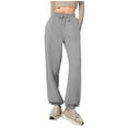 thumbnail image 3 of Sweatpants for Women Solid Color Elastic Waist Sports And Leisure Belt Pocket Threaded Ankle Pants, 3 of 9