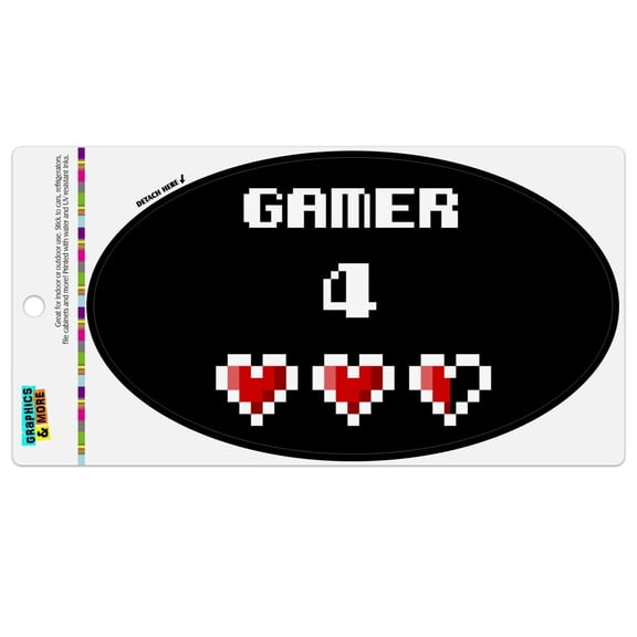 Gamer 4 Life for Pixel Hearts Geek Automotive Car Refrigerator Locker Vinyl Euro Oval Magnet