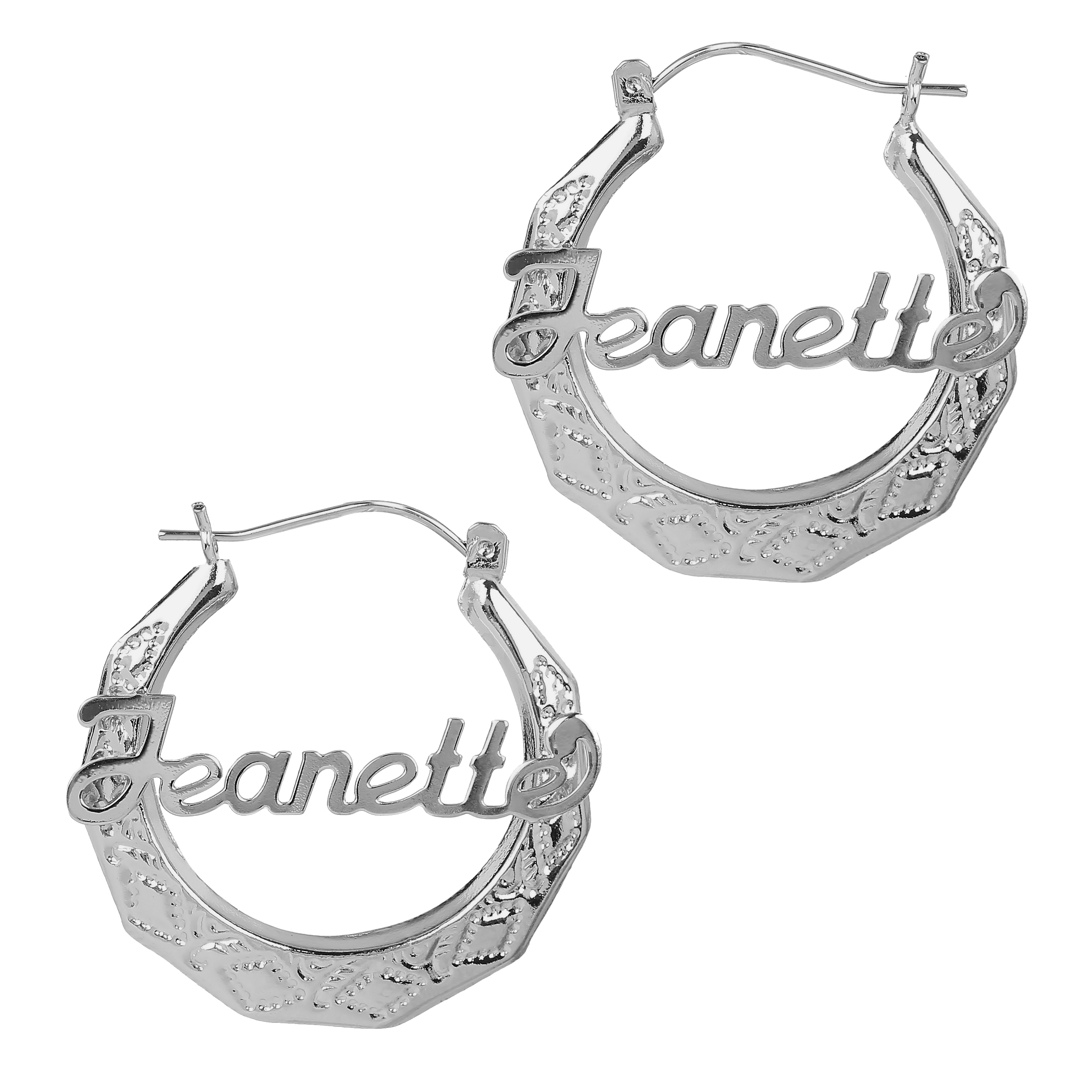 Personalized Sandwich Hoop Earrings with Script Polished Name