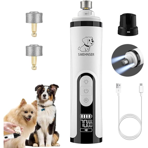 Nail Grinder - 3-Speed Powerful Electric Pet Nail Trimmer,Nail Grinder with 2 LED Light,2000mAh USB Rechargeable & 2 Grinding Wheels