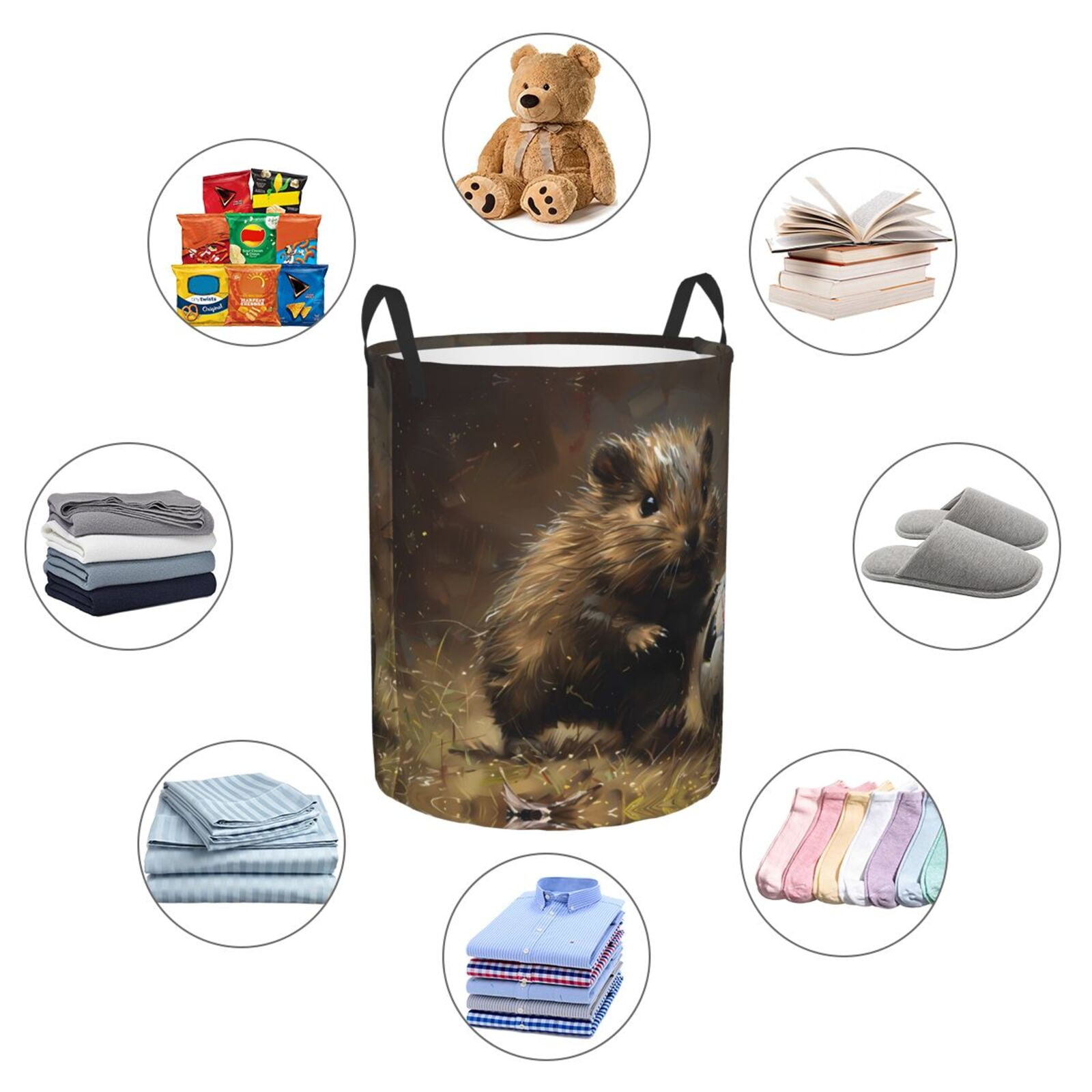 Large Laundry Basket with Handles - Football Loving Hamster Kids Baby Dirty Clothes Laundry Hamper for Bedroom Aesthetic