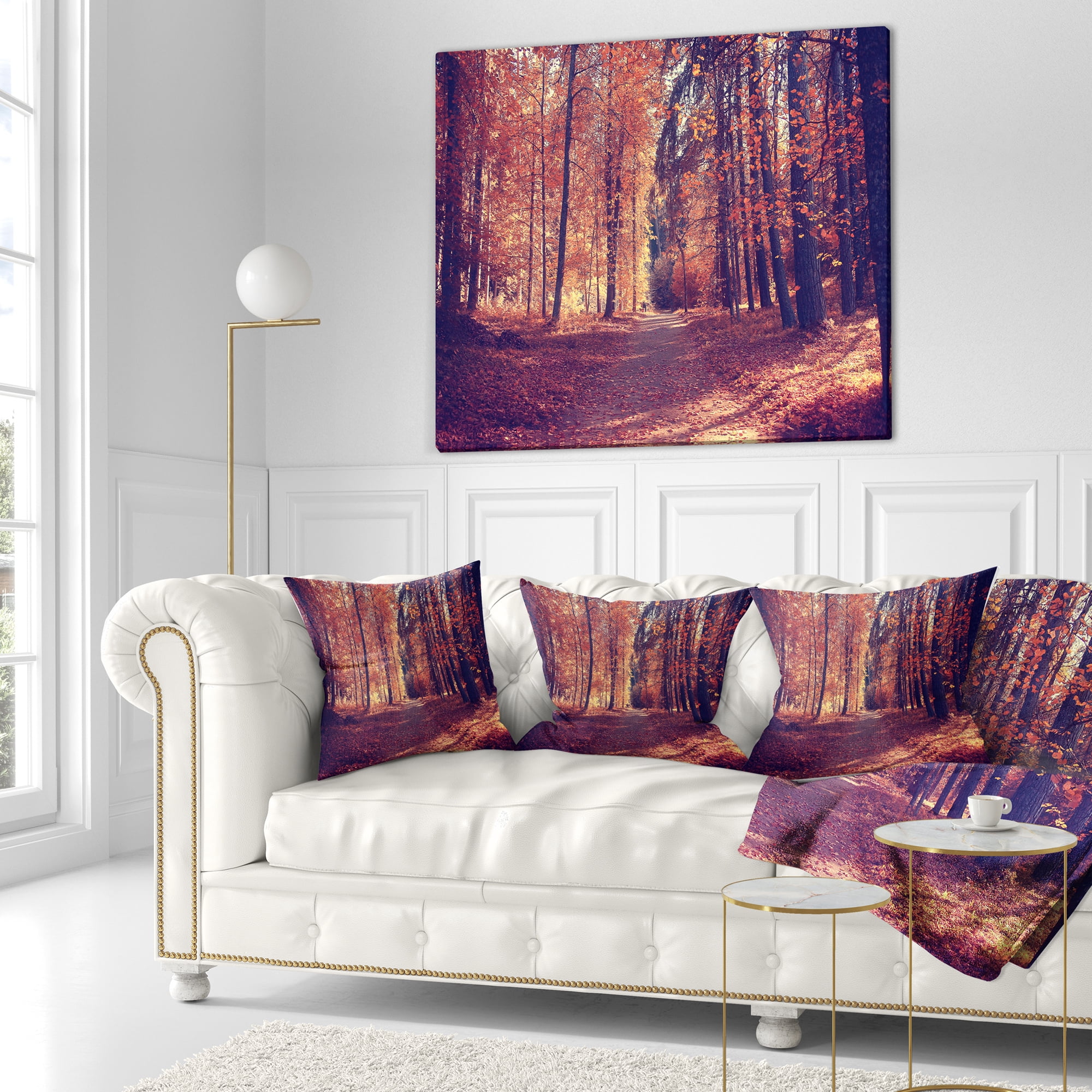 Designart Thick Woods in Colorful Fall Forest - Modern Forest Throw Pillow - 16x16