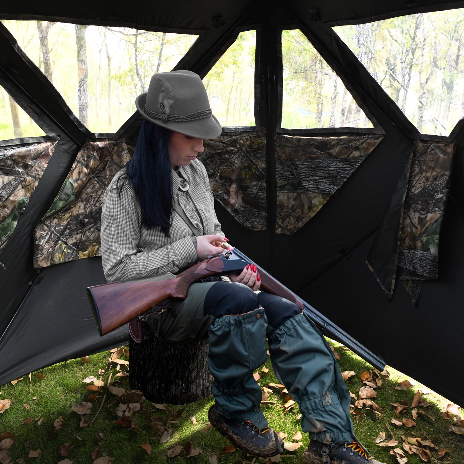 Patiojoy Pop-up Hunting Ground Blind Portable  Camo Hunting Tent Suitable for 3 People