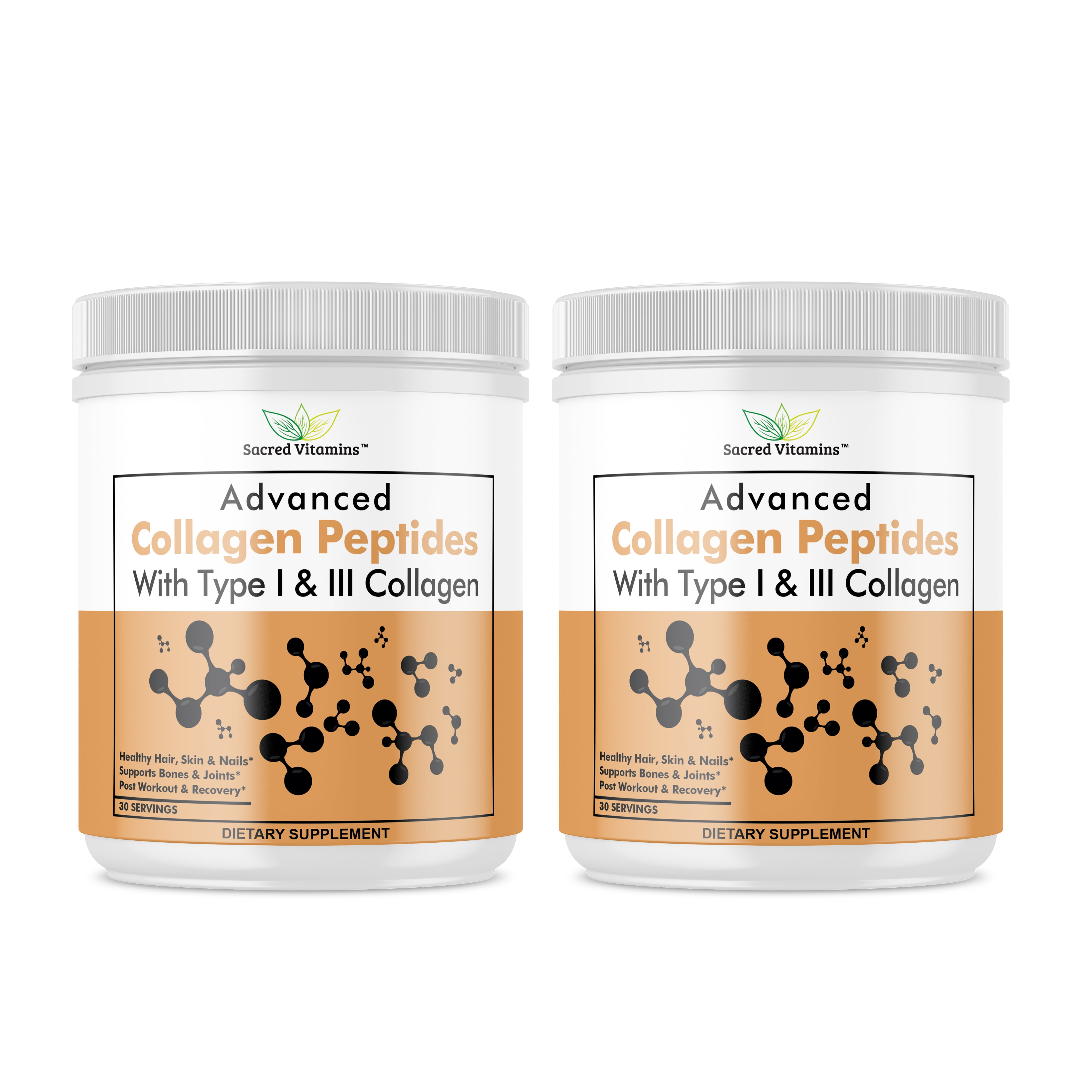 Premium Collagen Powder (Types I & III) For Hair Skin Nails Support, Healthy Skin, Joint Support, and Bone Health - Complete Collagen Peptides Powder for Men and Women (2-Pack)