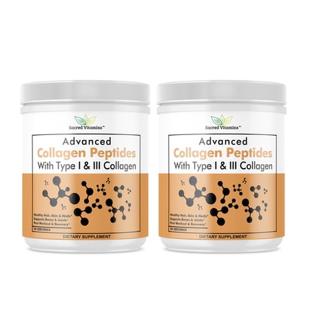 Premium Collagen Powder (Types I & III) For Hair Skin Nails Support, Healthy Skin, Joint Support, and Bone Health - Complete Collagen Peptides Powder for Men and Women (2-Pack)