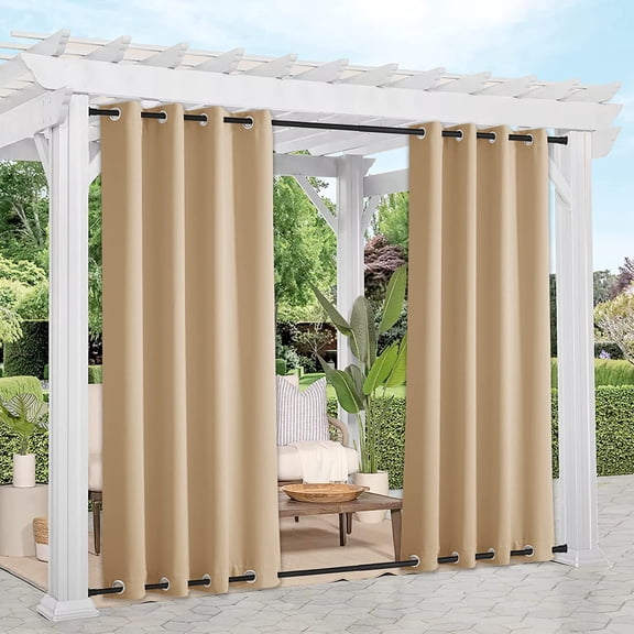 Weighted Outdoor Curtains for Patio Waterproof 84 inches Long 2 Panels, Windproof Drapes Top & Bottom Grommets, Thermal Insulated Blinds Keep Privacy for Yard/Porch, Biscotti Beige, 52" Wide