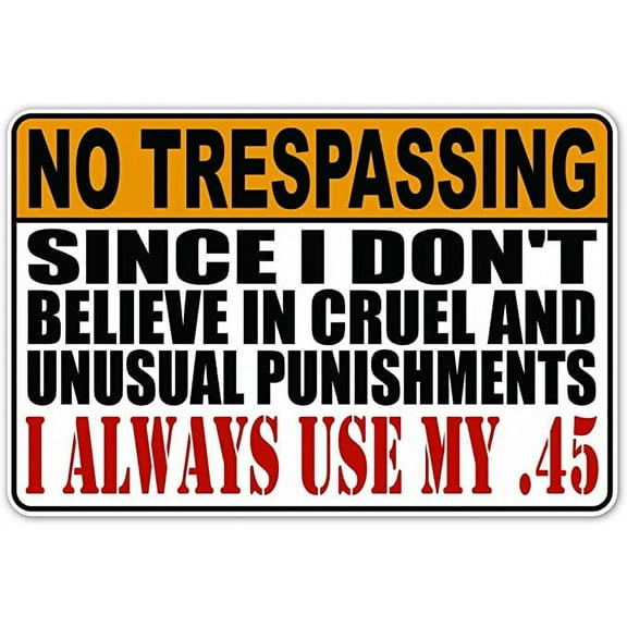 Funny No Trespassing Warning Sign .45 Caliber Vinyl Decal Bumper Sticker / Laptop Sticker 4" inches X 6" inches