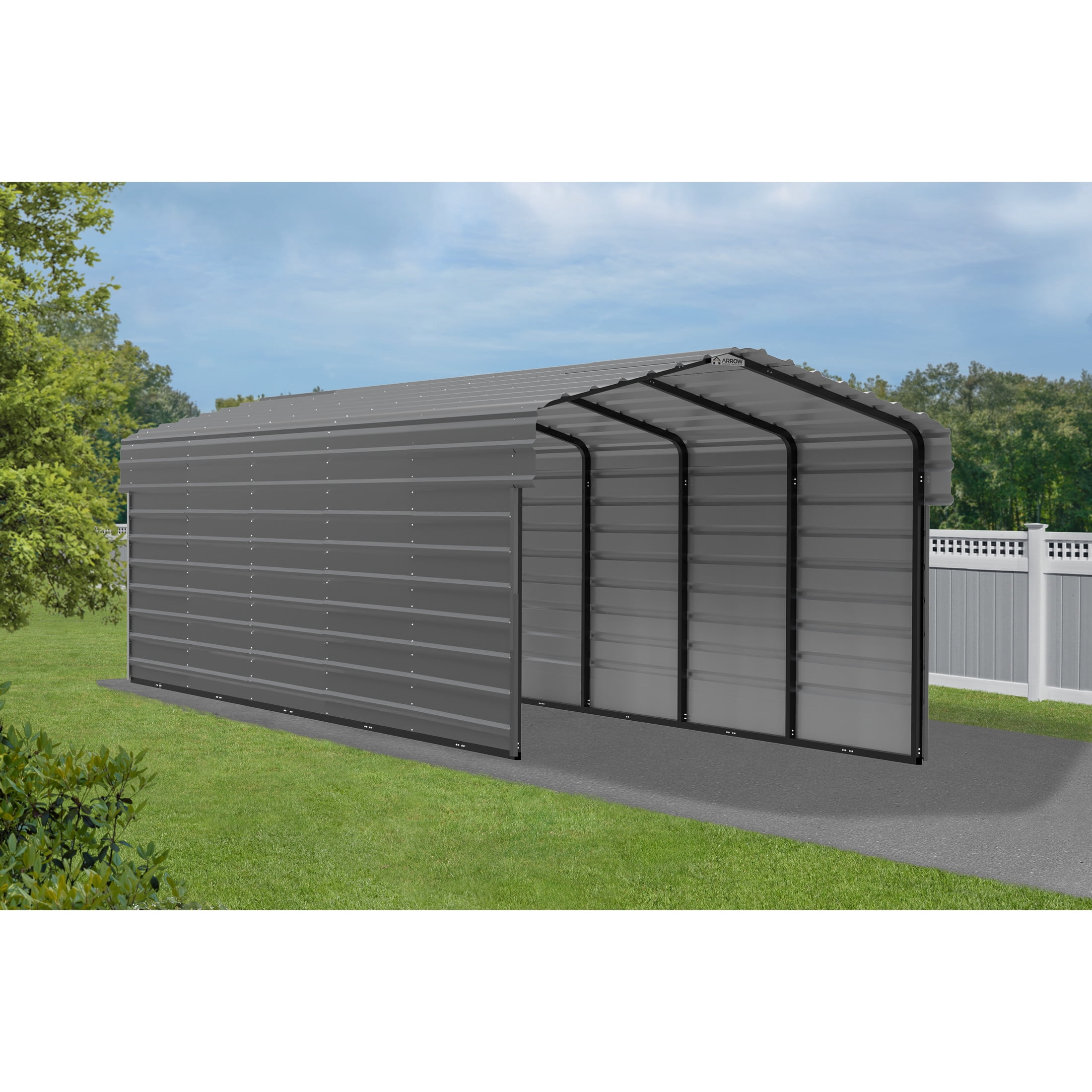 Arrow 10 x 24 x 7 ft Charcoal Steel Carport With 2 Side Wall Kit