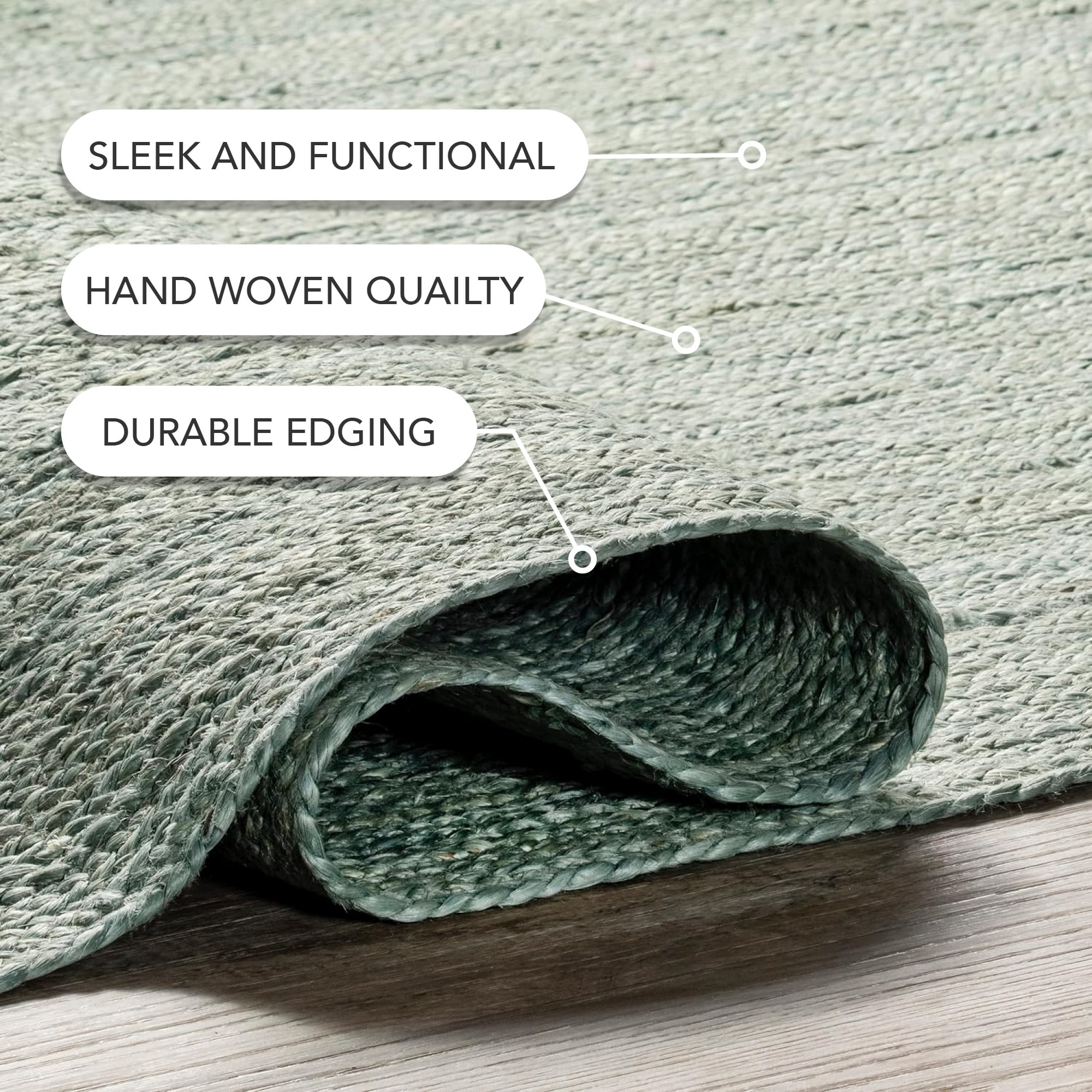 nuLOOM Rigo Hand Woven Farmhouse Jute Area Rug, 7' 6" x 9' 6", Green
