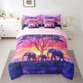 thumbnail image 2 of Manfei Wildlife Elephant 7 Pieces Bedding Comforter Set,Exotic Style Full Bedding Set Lightweight,Purple Pink Fitted Sheet Flat Sheet,Super Cozy Animal Bedroom Decorative,Reversible, 2 of 7