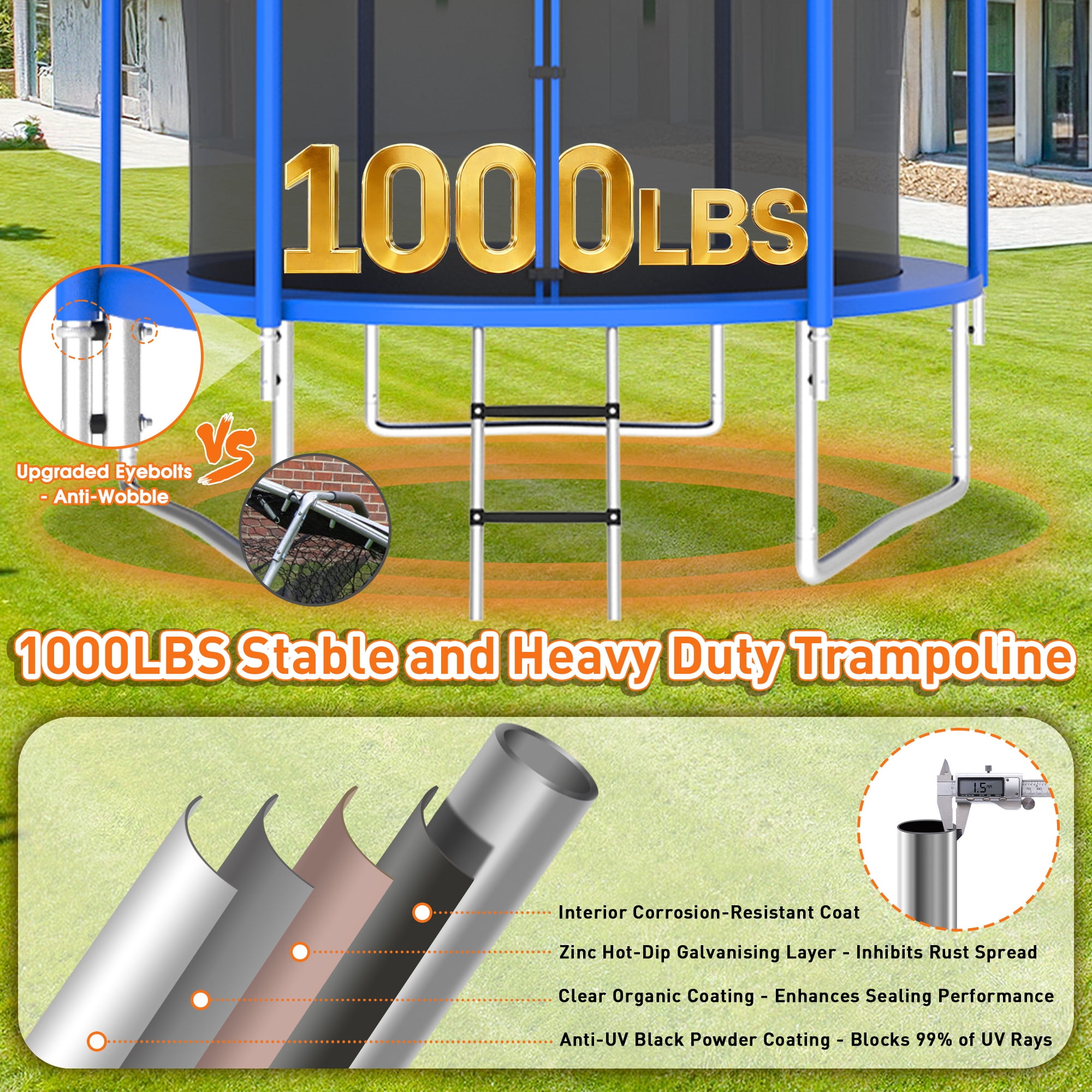 WOWLAND 10FT Trampoline for Kids and Adults 1000LBS Weight Capacity, Heavy Duty Outdoor Trampolines with Enclosure Net, Kids Trampoline with Basketball Hoop and Lights, Birthday Gift