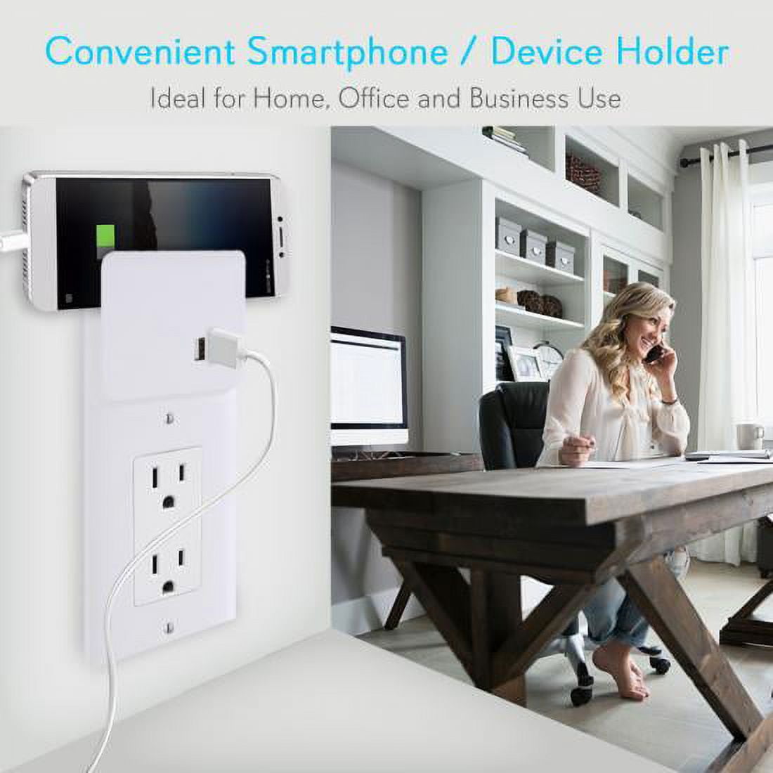 Pyle Wall Mount Power Outlet Socket Cover W/ Two 2.1 Amp Fast Charging Dual USB Charger Port, White