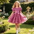 thumbnail image 2 of HAYIMI Girls Dresses Pearl Short Sleeve Rose Floral Print Party Dress For Toddler Summer Casual Wear Vacation Sundress, 2 of 9