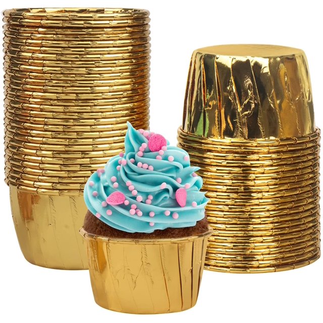 LANSCOERY 100 Pcs Gold Cupcake Cups Cupcake Liners Cupcake Baking Cups Muffin Liners Muffin Cups Holders Baking Cups Ramekins Cupcake Baking Mold for Wedding,Parties,Birthday,Baby Shower