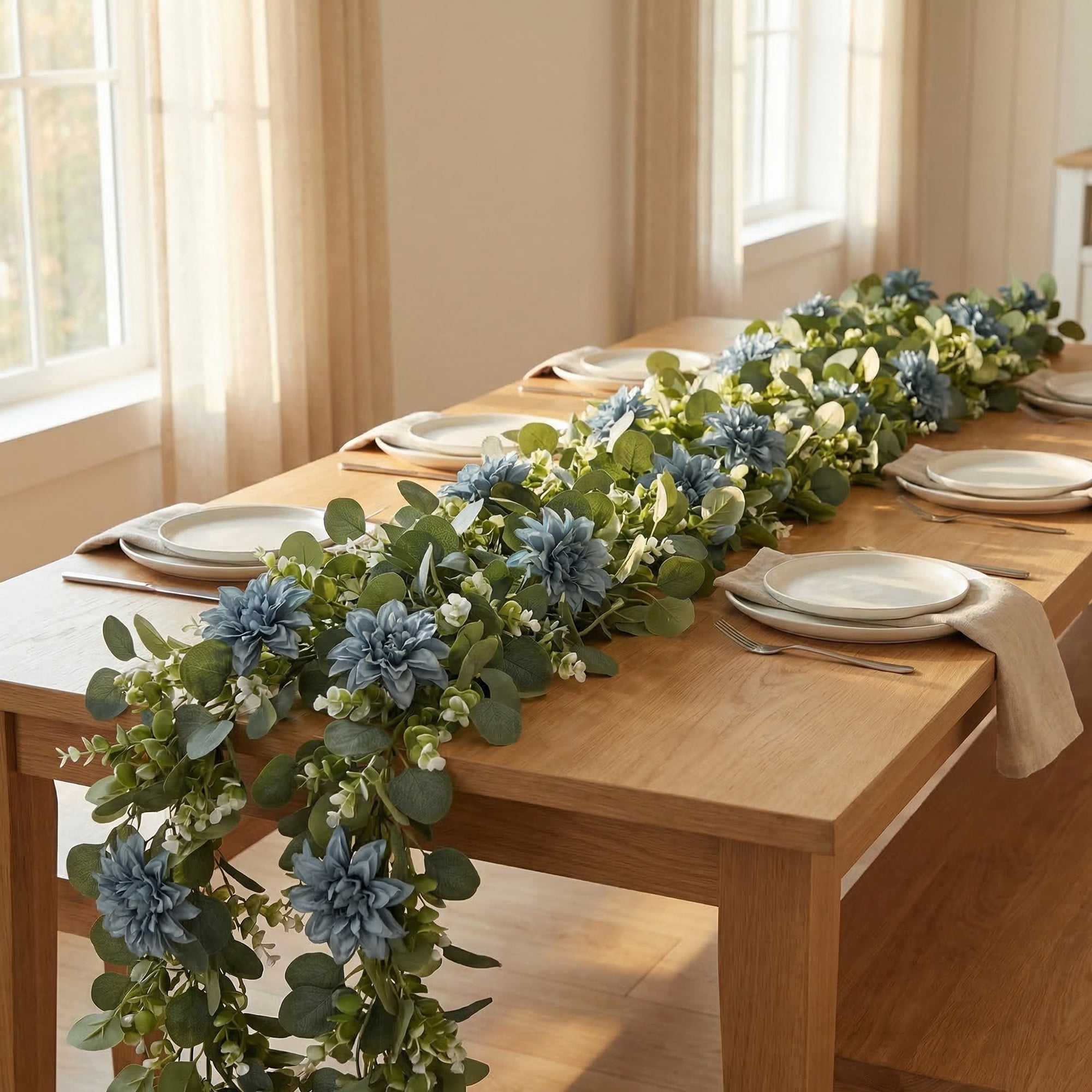Unique Bargains 4Pcs Artificial Eucalyptus Realistic Faux Greenery Vine Flower Blue 71inch