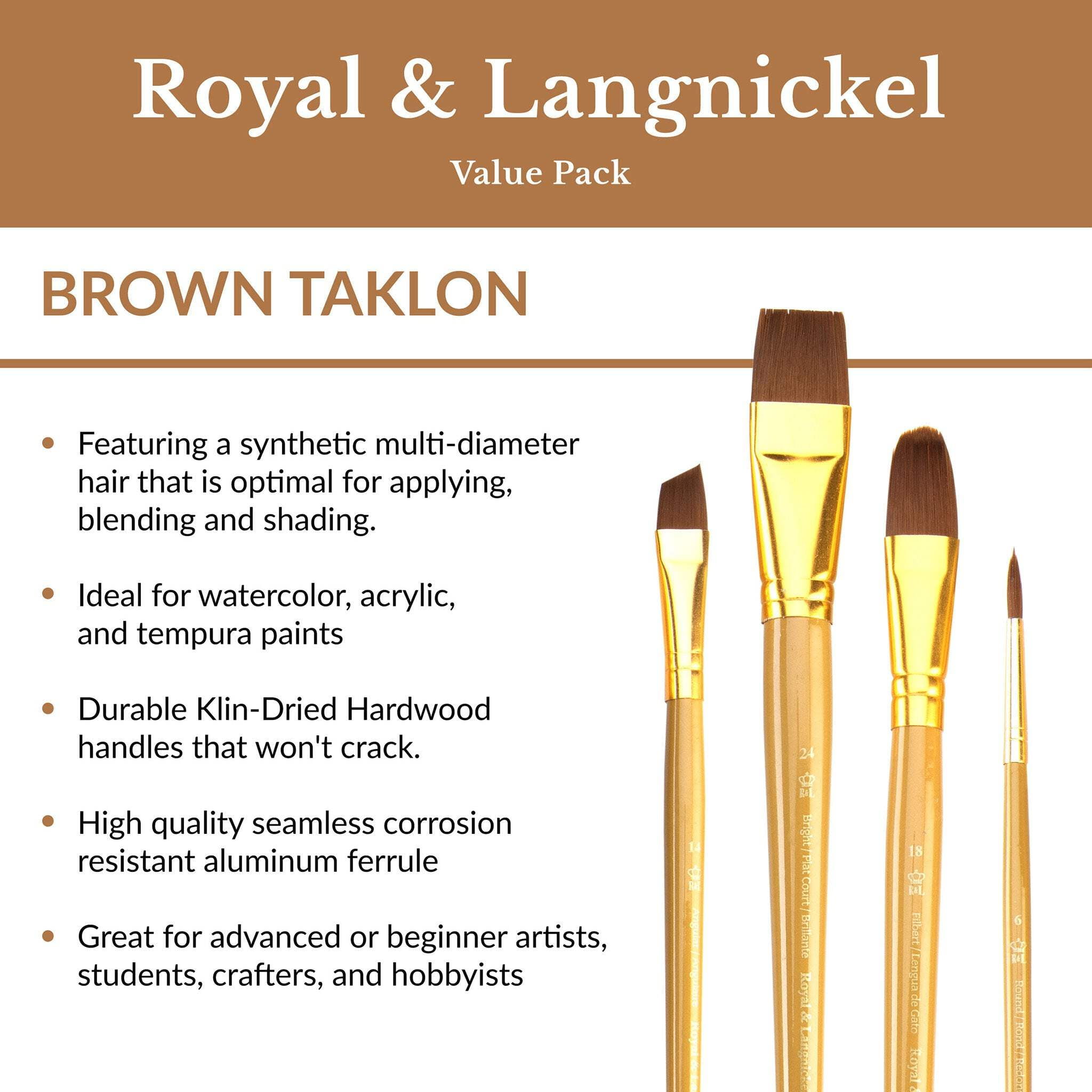 RSET-9303 | 12pc Brown Taklon Long Handle Variety Brush Set
