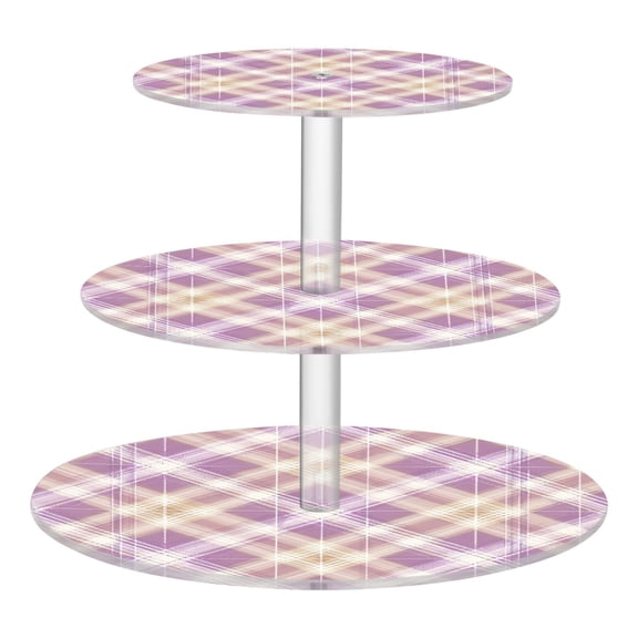 3 Tier Acrylic Cupcake Stand Light Pink Checkered Pattern Dessert Display Tower for Birthday Wedding Party