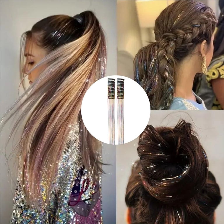 Hair Tinsel 12Pcs Clip in Rainbow Hair Accessories 20 Inch  display picture 1