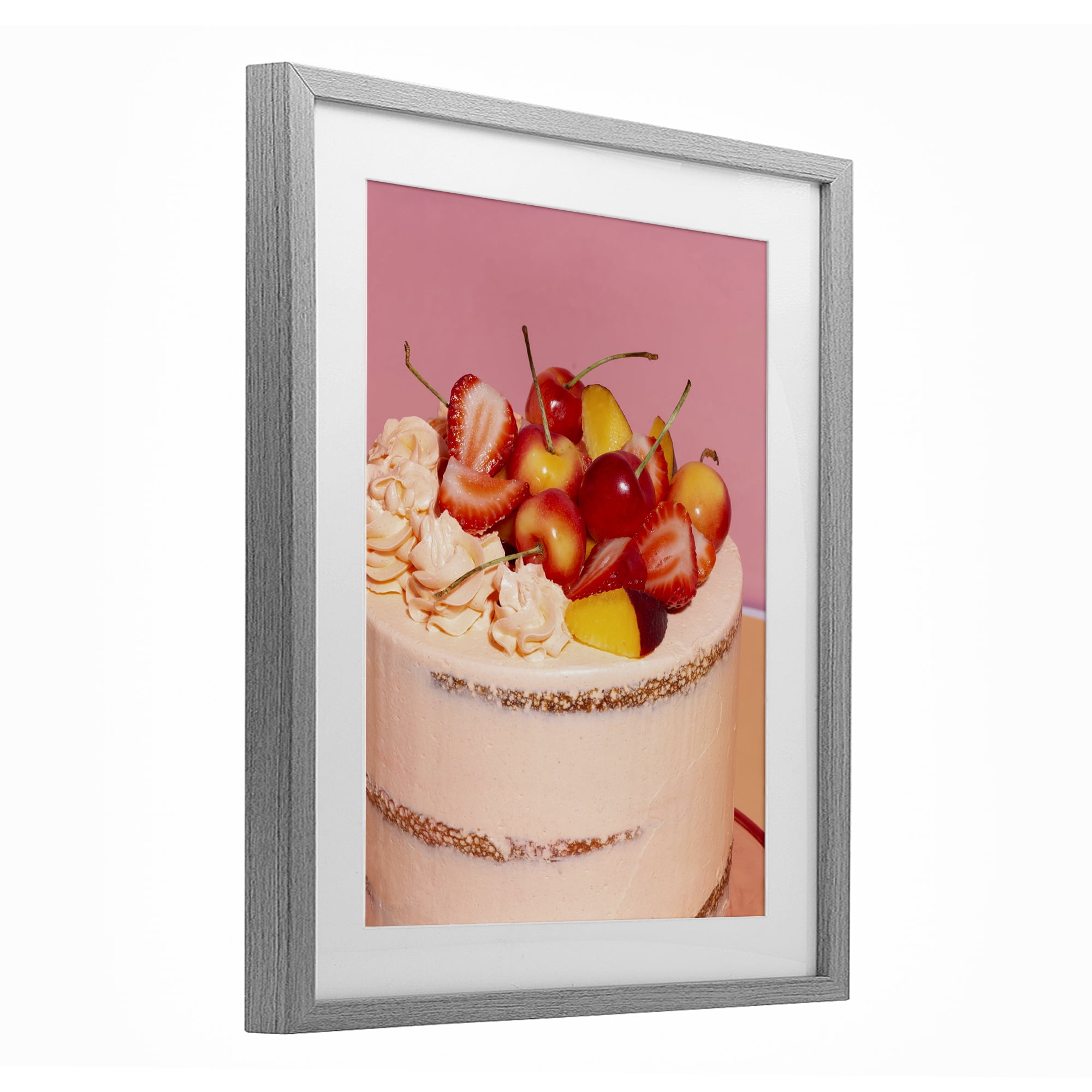 Stupell Industries Strawberry Fruit Cake Gray Framed Print Under Glass, design by LISH Creative