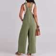 thumbnail image 5 of Wide Leg Overalls for Women Loose Fit Casual Sleeveless Linen Jumpsuit Tie Straps Bib Summer Rompers with Pockets Green 3XL, 5 of 8