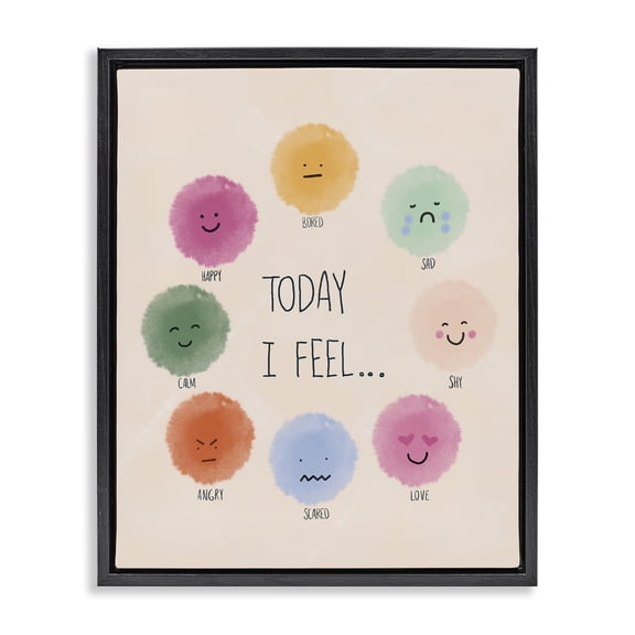 Stupell Industries Educational Wheel of Emotions Quotes and Sayings Painting Black Floater Framed Canvas Art Print Wall Art, 17 x 21