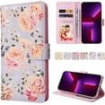 thumbnail image 3 of Popular Glittery Flower PU Flip Phone case with Wallet for iPhone 14 13 12 11 8 7 X XS XR Plus Pro Max Mini Protective Cover Fashion Glamorous Multi-Functional Bumper(Flower B,12 Pro), 3 of 8