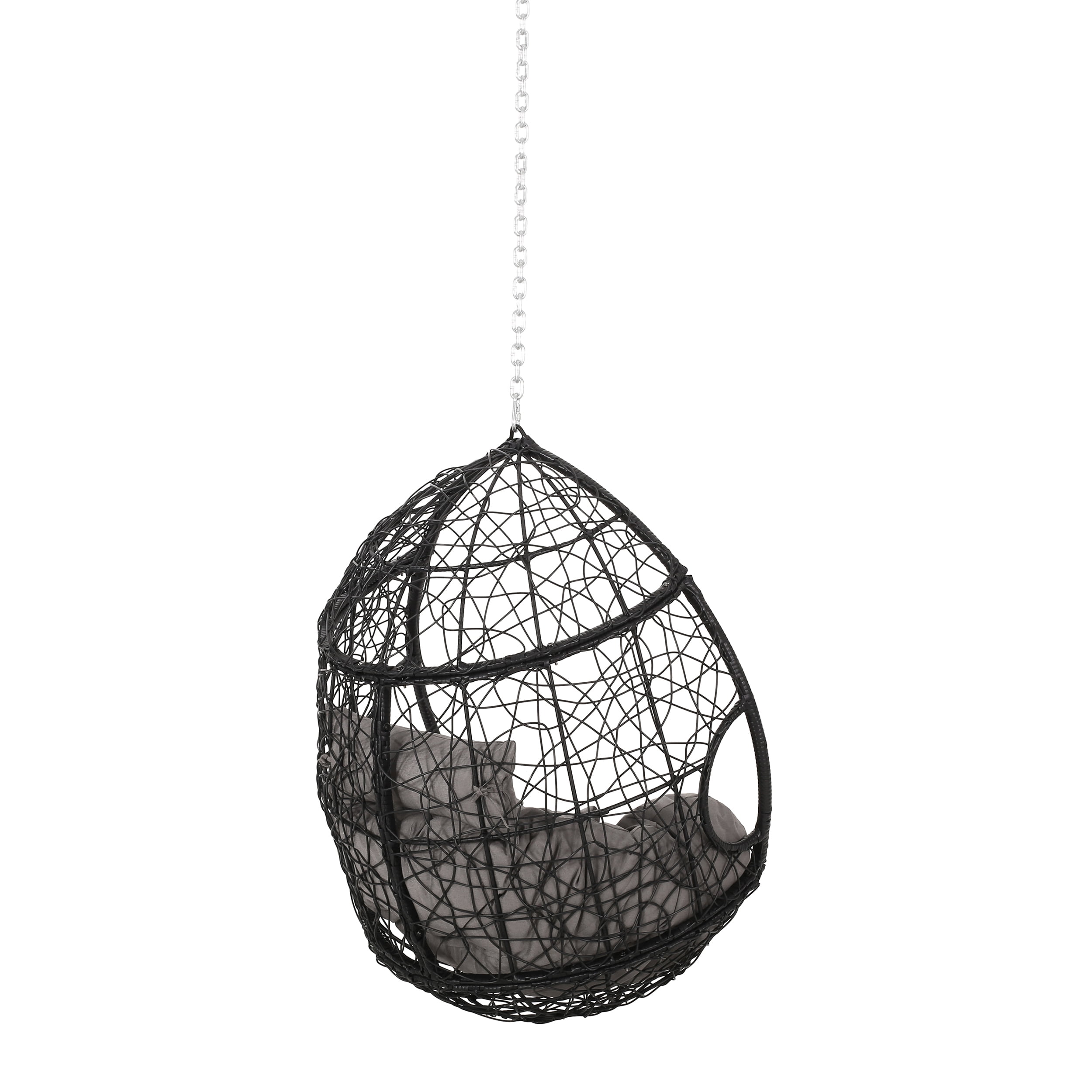 Outdoor Teardrop Shaped Hanging Chair with 8ft Chain, Wicker Weave Suspended Leisure Seat for Patio Garden, Brown and Beige