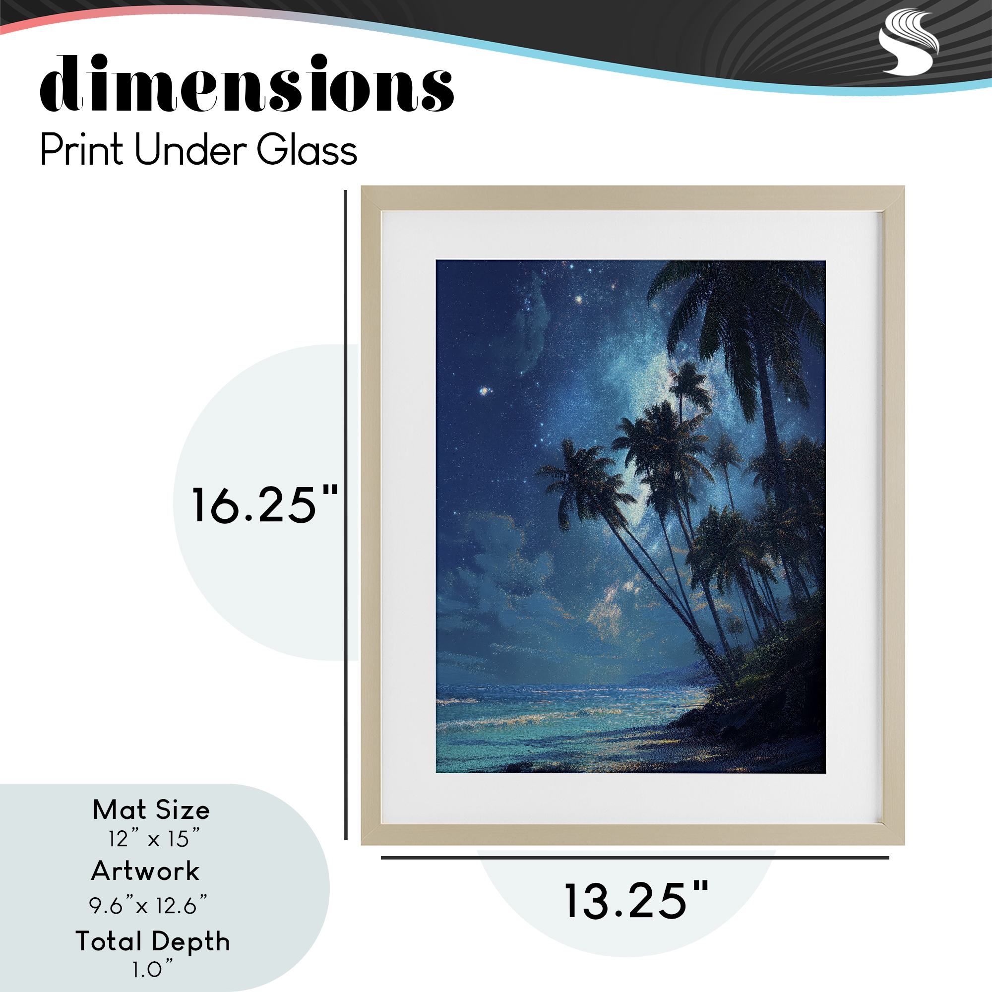 Moonlit Beach Palm Trees Birch Framed Print Under Glass, design by Ziwei Li