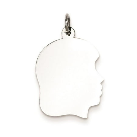 Sterling Silver Girl Disc Flat back Engravable Polished Charm Pendant 23mmx16mm