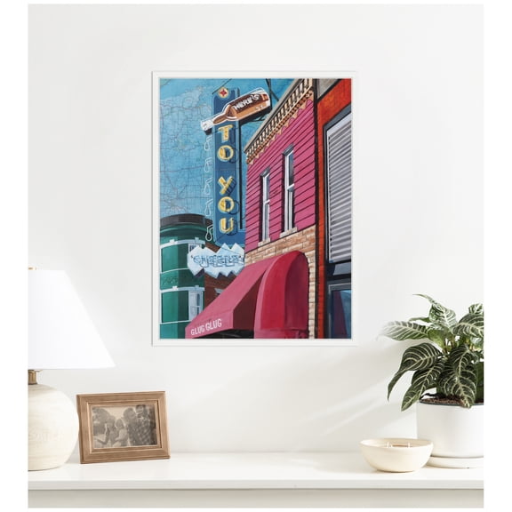 Kate and Laurel Framed Canvas Wall Art Print Heres to You by Krista V. Allenstein, 18 x 24 Sylvie White Frame, Vintage, Architecture Art for Wall Decor