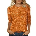 thumbnail image 2 of Blmnix 3/4 Sleeve Daily Womens Tops Orange Casual Glitter Solid Going Out Blouse Teens Blouses Pretty, 2 of 5