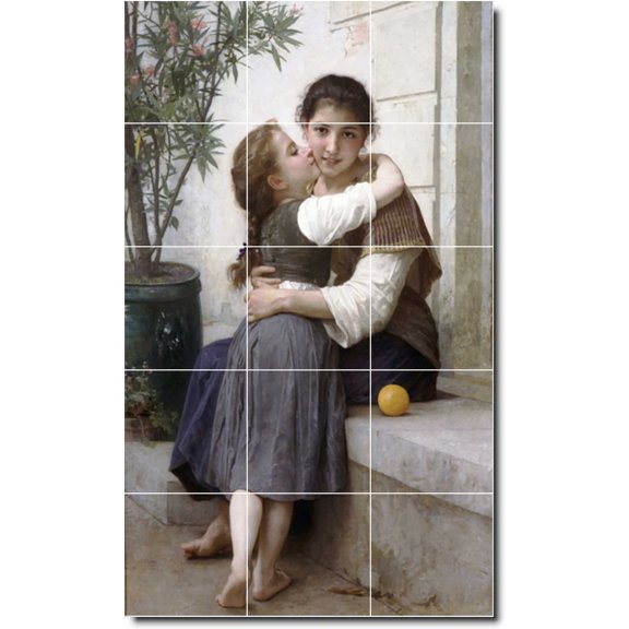 Ceramic Tile Mural-William Bouguereau Children Painting 47. 12.75" w x 21.25" h using (15) 4.25 x 4.25 ceramic tiles