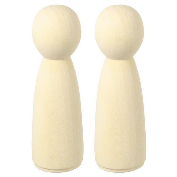 2 Pack Wood Peg, 5 Inch Girl-Shape Wooden Peg People, Unfinished Wooden Peg People Bodies Figures for DIY Art Craft Painting
