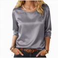 thumbnail image 4 of mgoYE Women Silk Satin Tops Short Sleeve Blouse Crew Neck Shirts Business Casual Outfits(Grey,2XL), 4 of 9